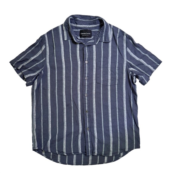 Christian Lacroix Other - Christian Lacroix Linen Blend Large XL Shirt Navy Blue Striped Modern Fit